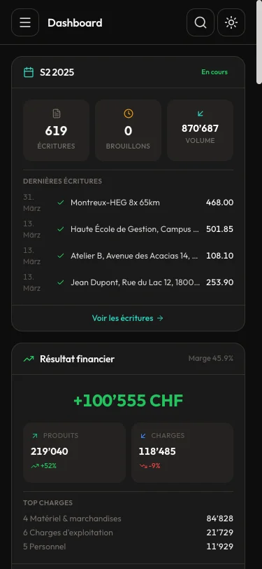 ark.flow compta — Dashboard sur mobile