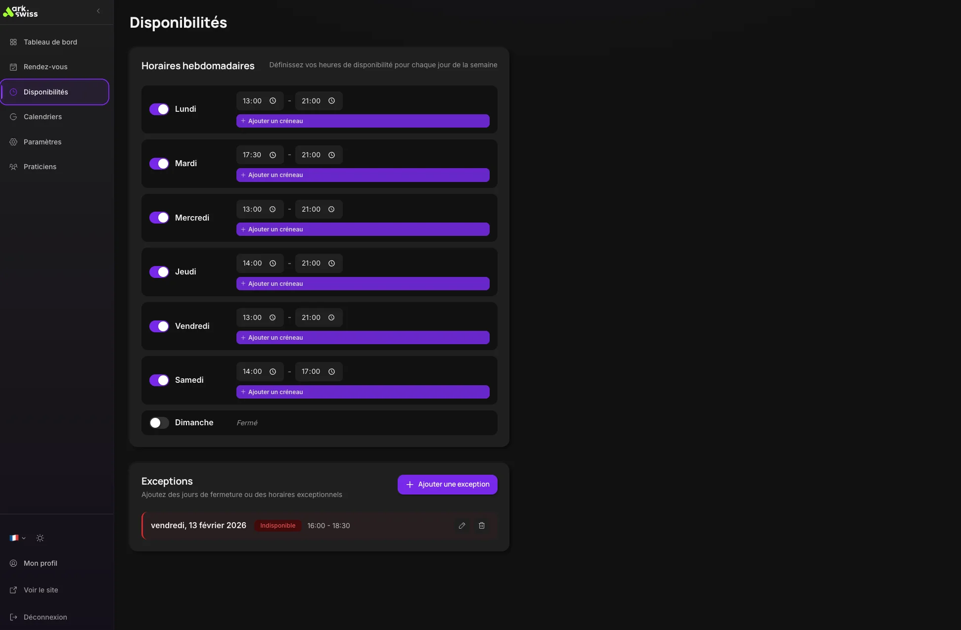 ark.plan - Gestion des disponibilités