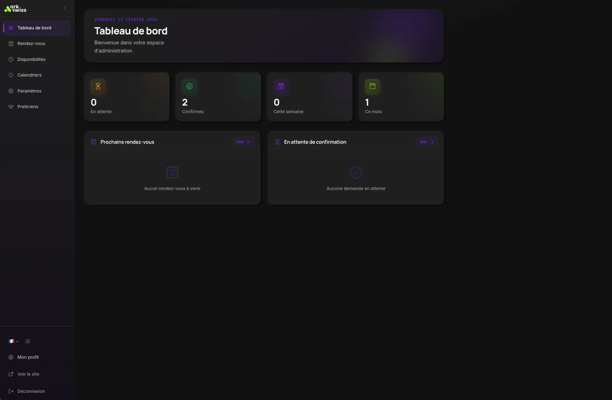 ark.plan - Dashboard admin glassmorphism