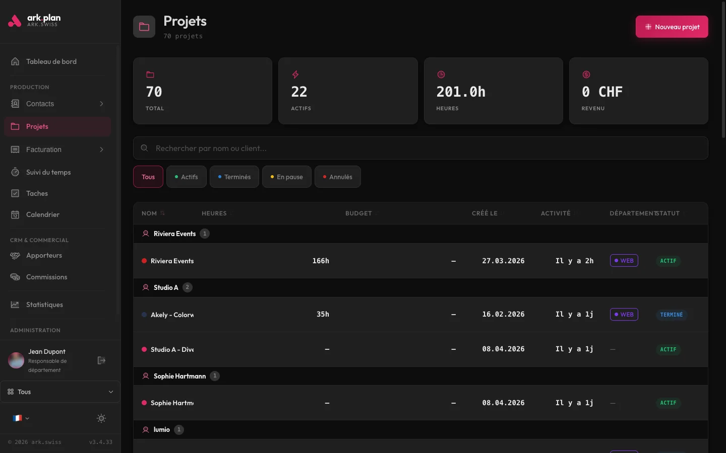 ark.plan — Gestion des projets clients