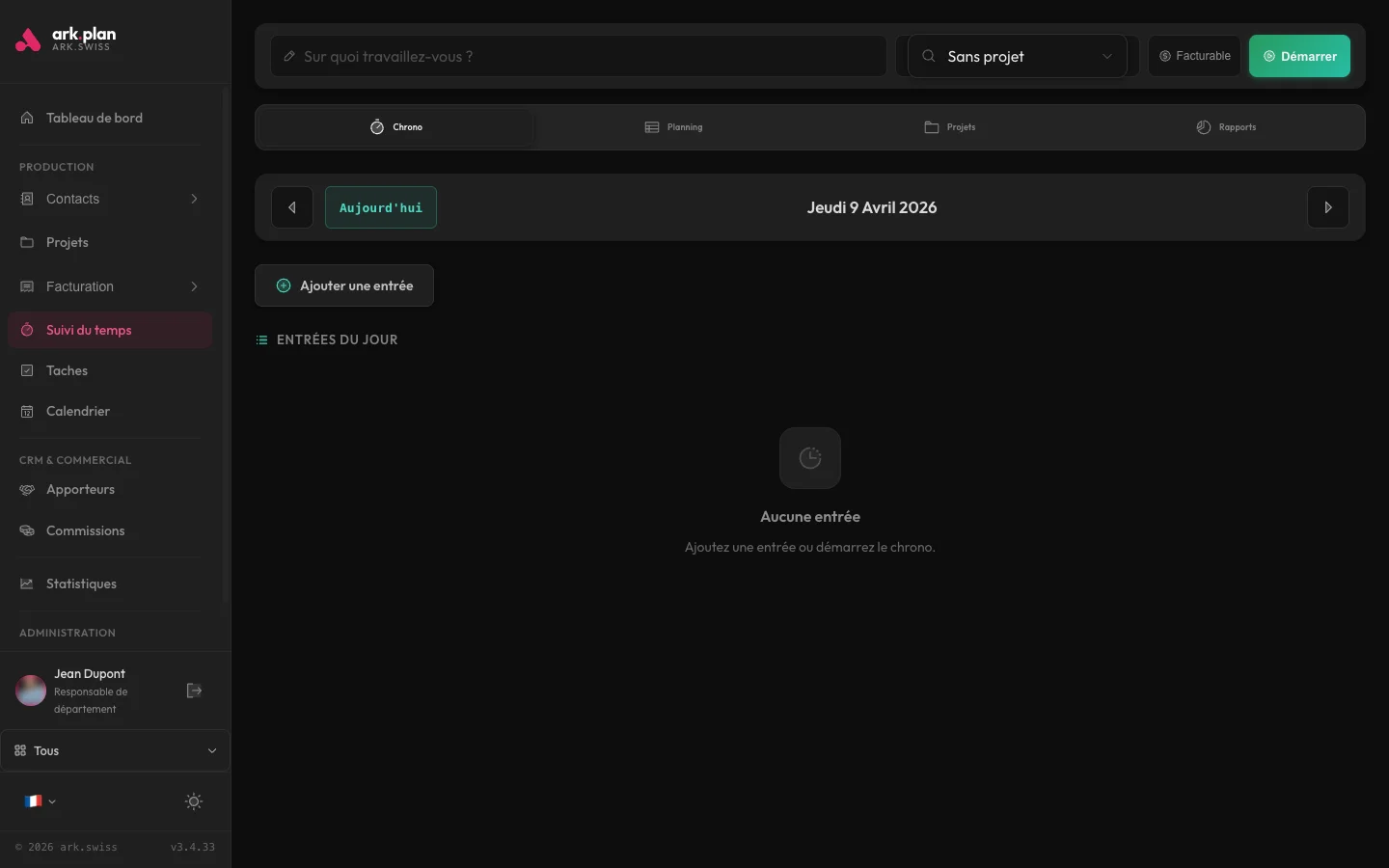 ark.plan — Time tracking avec chronomètre