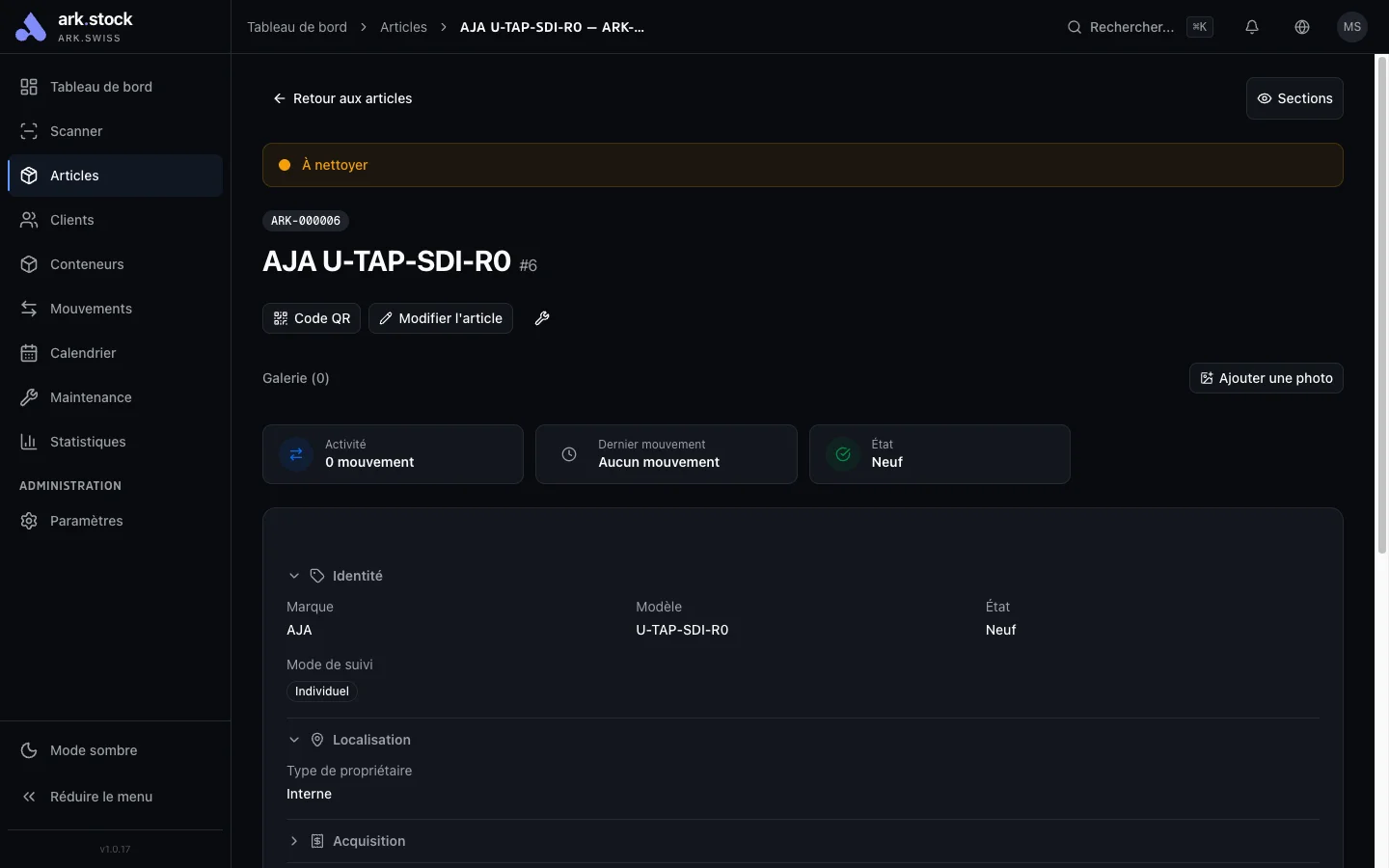 ark.stock - Fiche article détaillée
