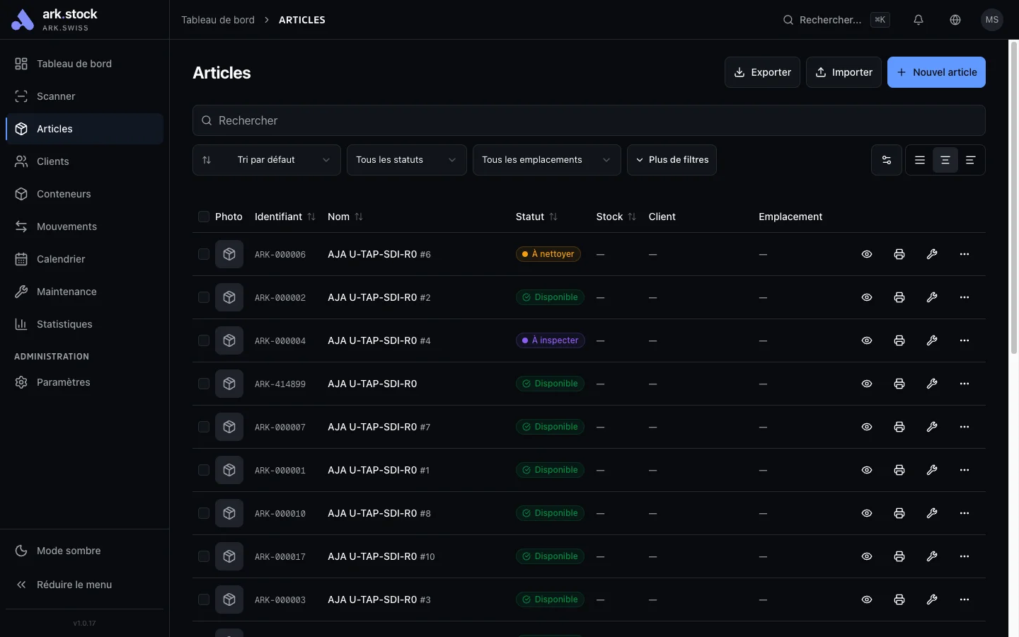 ark.stock - Inventaire articles