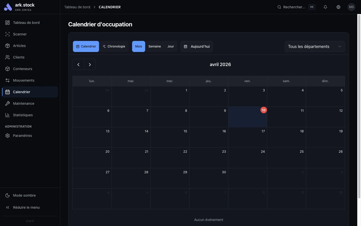 ark.stock - Calendrier de réservation