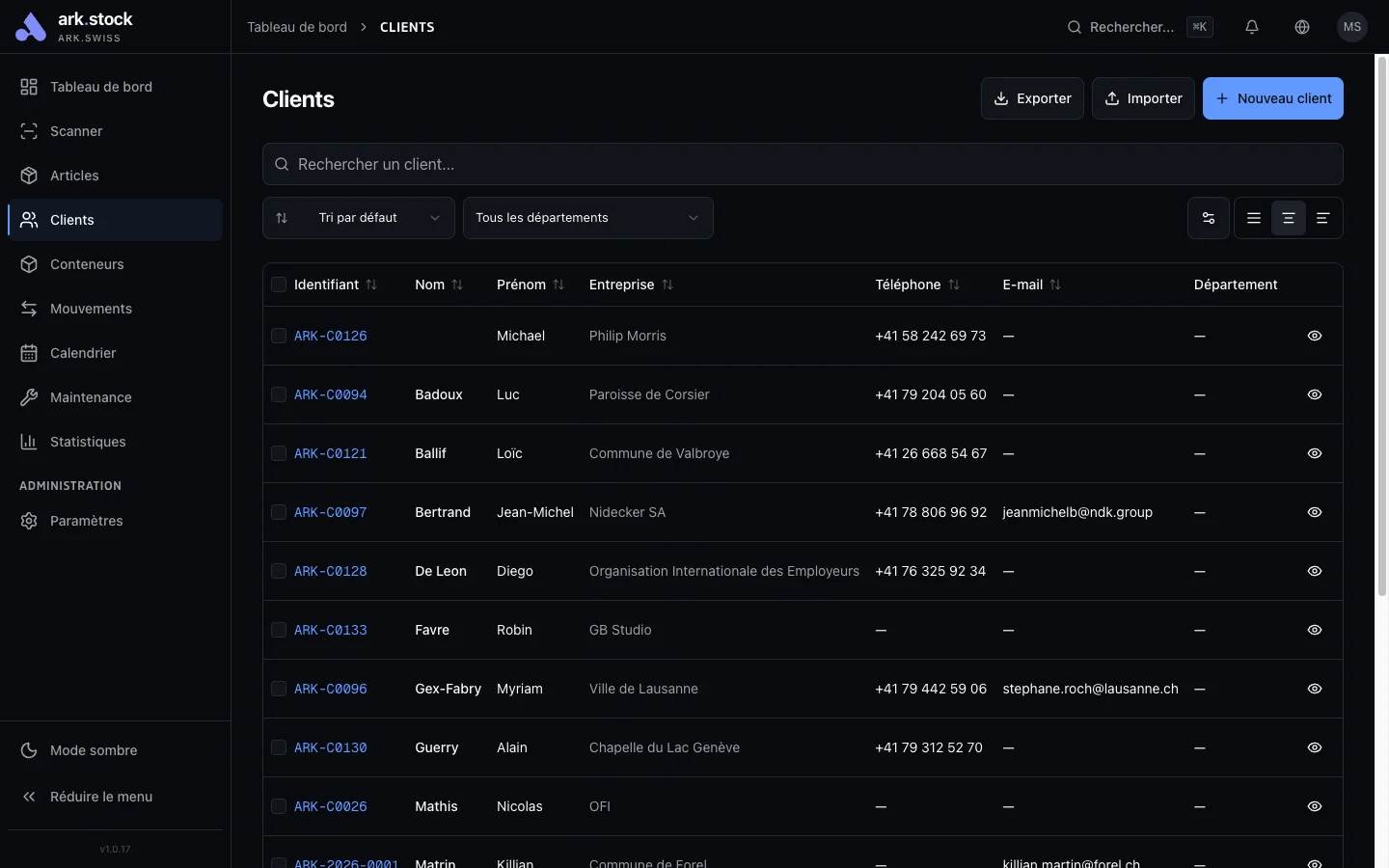 ark.stock - Gestion des clients