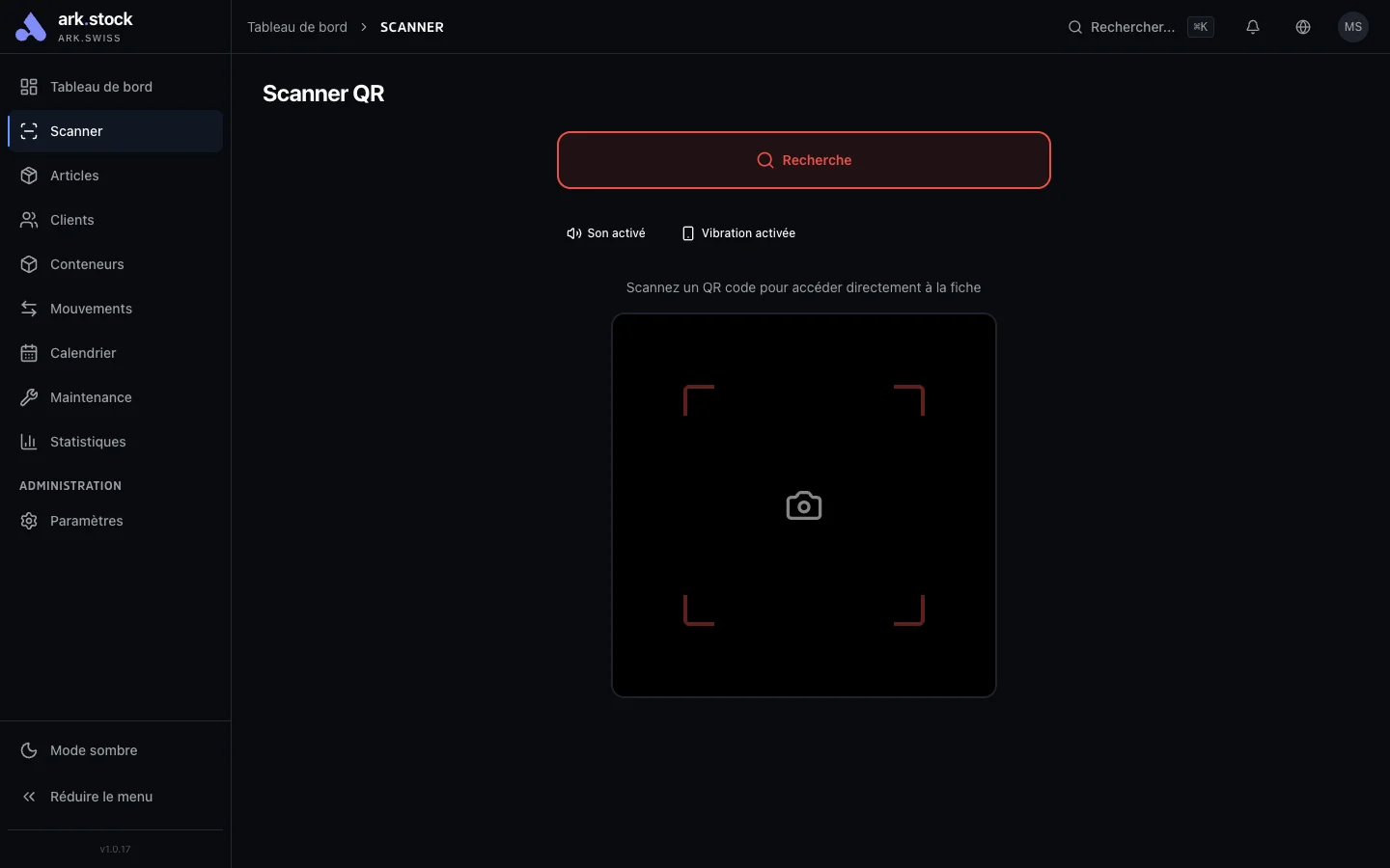 ark.stock - Scanner QR/barcode pour identification rapide