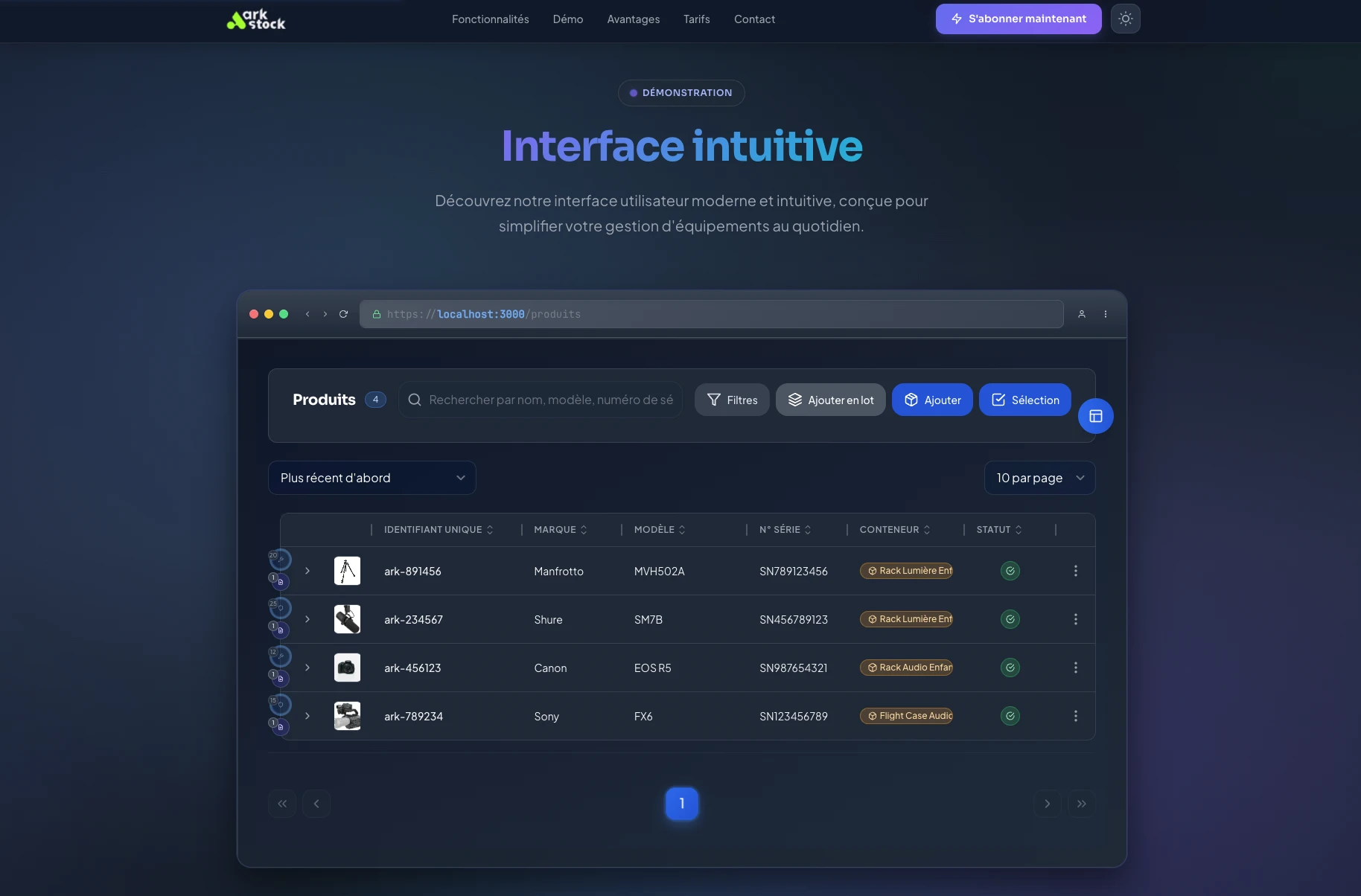 ark.stock - Interface démo