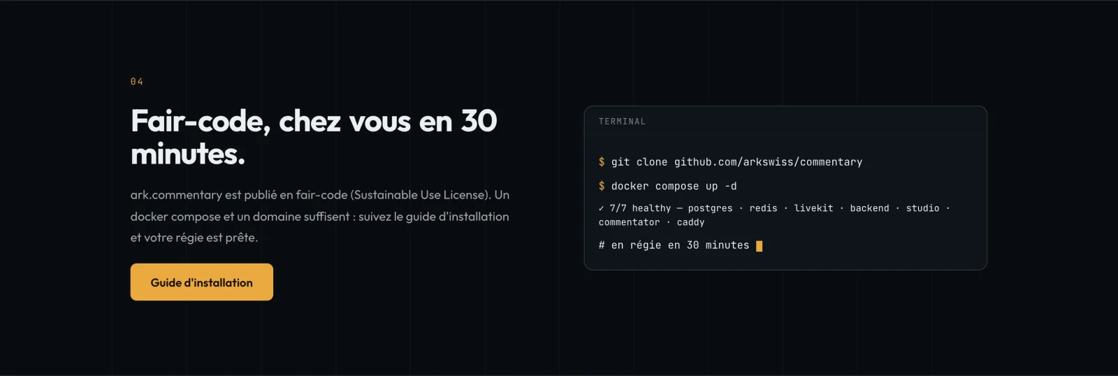 ark.commentary — fair-code, déployable en 30 minutes