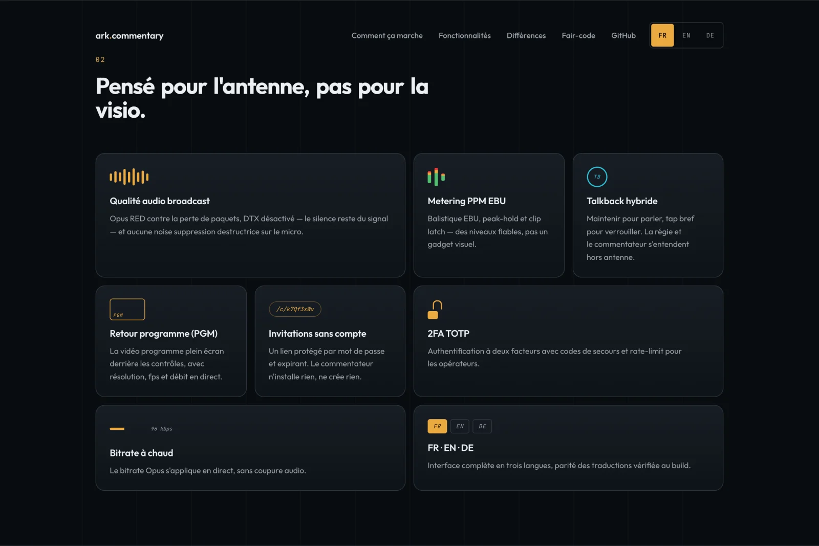 ark.commentary — fonctionnalités broadcast