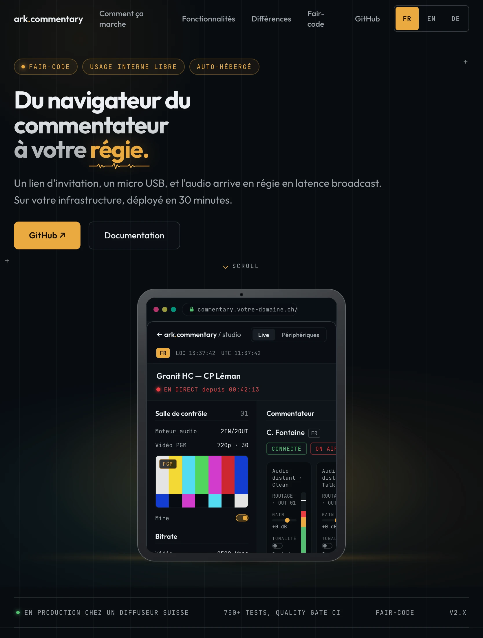 ark.commentary — page produit sur tablette