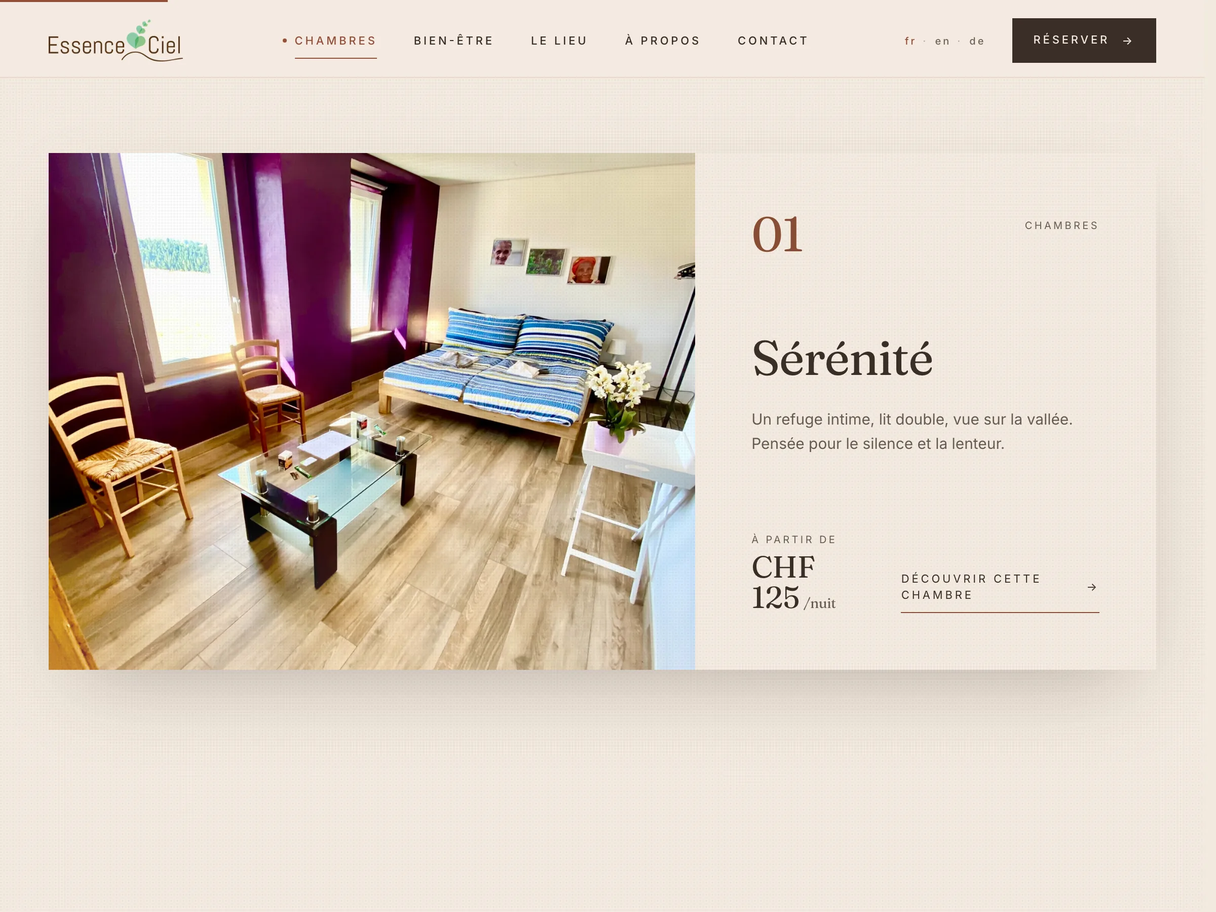 EssenceCiel - Liste des chambres sur tablette